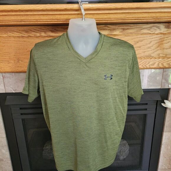 Under Armour T Shirt Mens L Taupe Heatgear Active Work Out Gym Short Sleeve - Picture 3 of 5